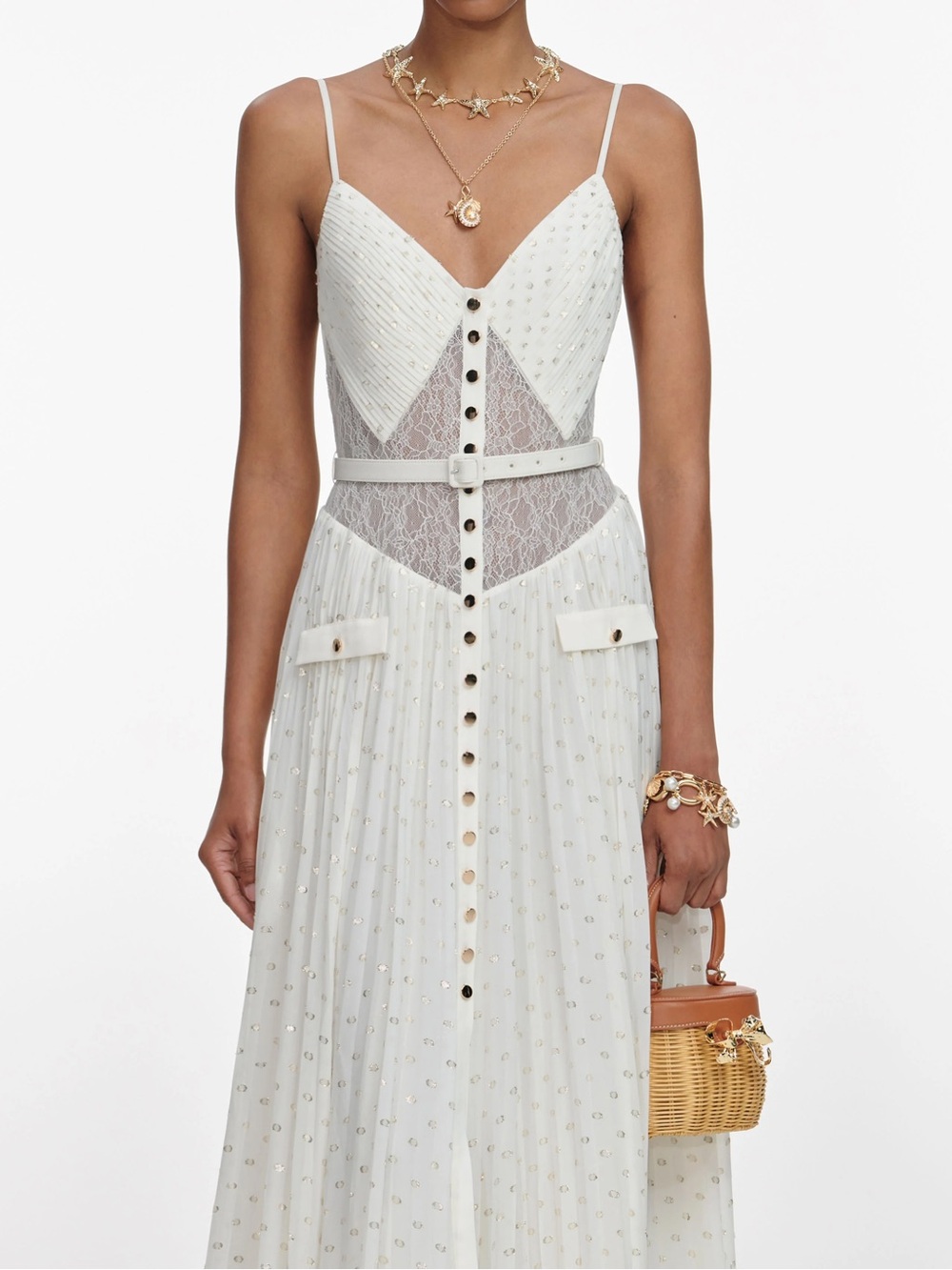 Self Portrait cream and gold polka dot maxi dress